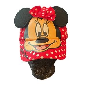 Disney Parks Minnie Mouse Bow Ears Hat Youth Girls Polk a Dot Ball Cap Visor